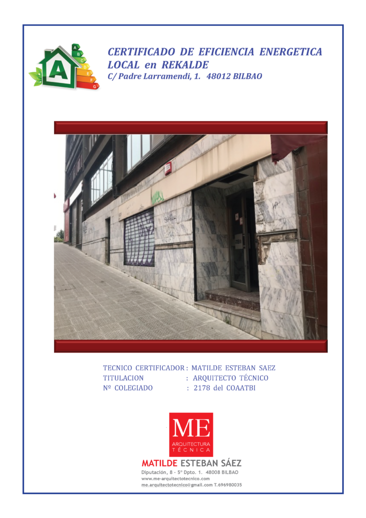 Certificado de Eficiencia Energética de un Local en el Barrio de Rekalde de Bilbao