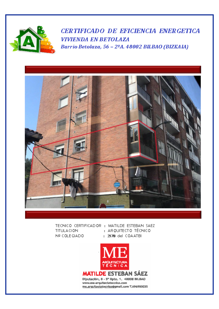 Certificado de Eficiencia Energética de un piso en Bilbao para la venta