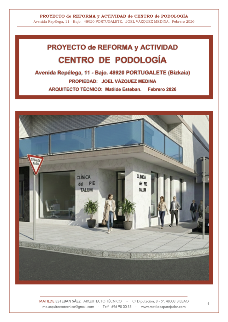 Proyecto de reforma y actividad de centro de podología en Portugalete, Bizkaia