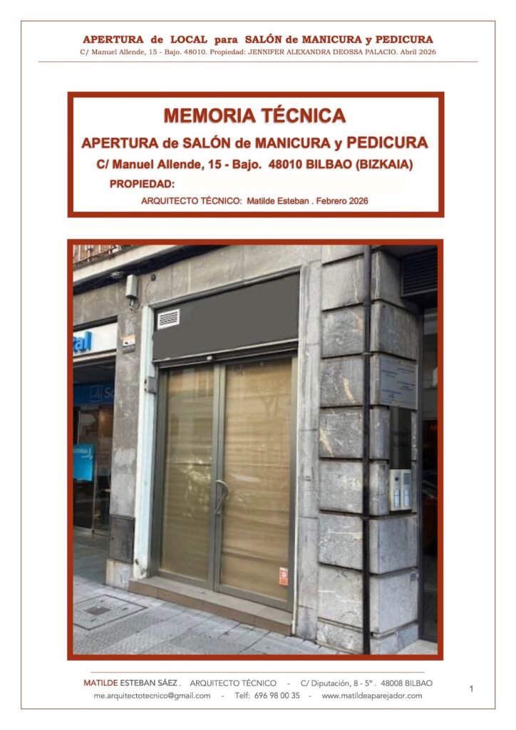 Memoria técnica para Salón de Estética en Bilbao