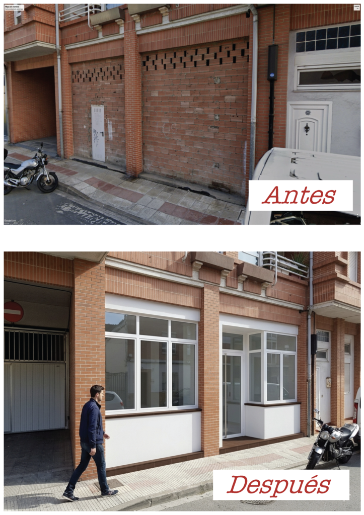 Antes y después de cambio de uso de local a vivienda en Trapagaran, Bizkaia